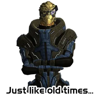 🤟 Garrus Vakarian Mass Effect Just like old times... garrus, mass effect, turian, sinis, masa lalu telegram sticker