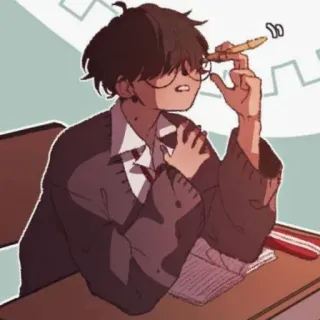 💗 애니메이션, 만화, 학생, 안경, 책상, 학교 telegram sticker
