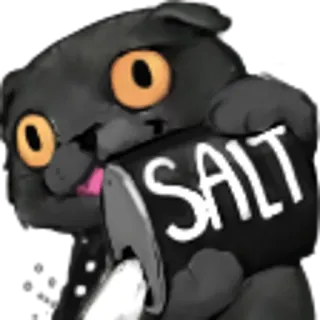 😬 SALT gato, sal, meme, divertido, animal, gato negro, lindo telegram sticker