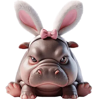 😤 ippopotamo, orecchie da coniglio, carino, animale, pasqua, arrabbiato, cartone animato telegram sticker