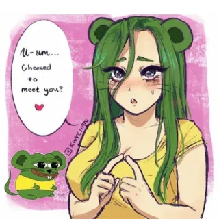 ✋ U-um... Cheesed to meet you? Anime Mädchen, Maus, Tier, Käse, Cartoon telegram sticker