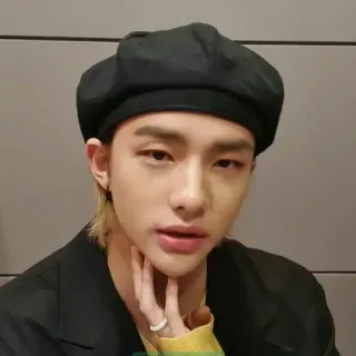🍋 uomo, K-pop, cappello nero, ritratto, asiatico telegram sticker