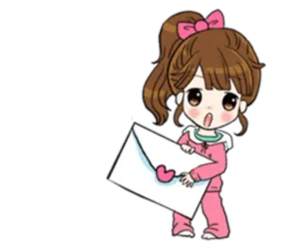 💌 Hoạt hình, Chibi, Cô gái, Phong bì, Trái tim, Thư, Dễ thương telegram sticker