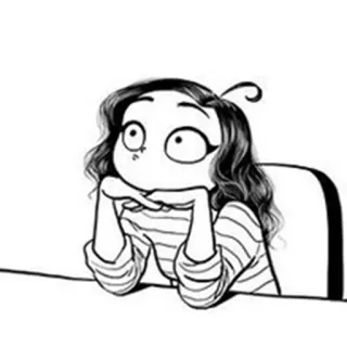 🙄 Cartoon, Frau, Denken, Zeichnung, Illustration, Gelangweilt telegram sticker