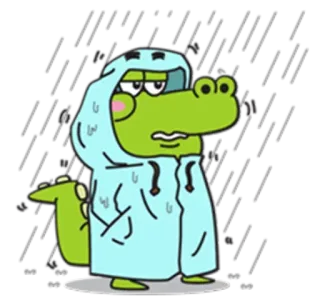 🐊 動物, ワニ, 雨, パーカー, 悲しい, 漫画 telegram sticker