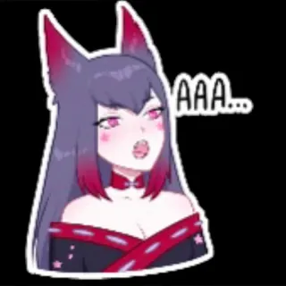 😦 AAA... fille anime, oreilles de renard, dessin animé, autocollant, AAA, expression telegram sticker