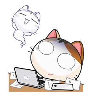 😊 แมว, อนิเมะ, สำนักงาน, งาน, คอมพิวเตอร์, เหนื่อย, การ์ตูน telegram sticker