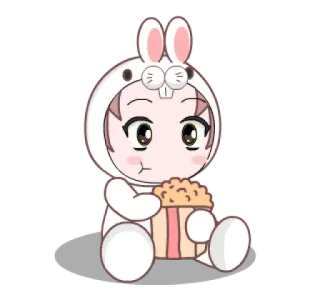 🙄 Anime Mädchen, Bunny Suit, Kawaii, Süß, Popcorn, Snack, Sitzend, Chibi telegram sticker