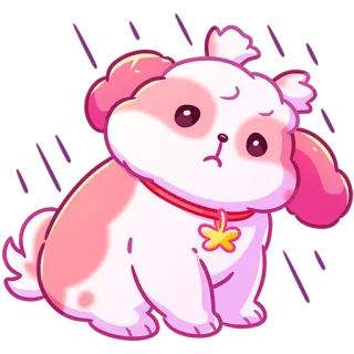 😔 개, 강아지, 귀여운, 동물, 스티커, 분홍색, 비, 슬픈 telegram sticker