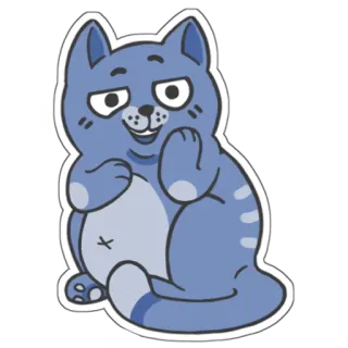 😏 gato, dibujo animado, animal, azul, pegatina whatsapp sticker