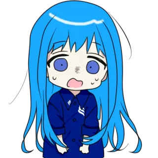 😨 Anime, Chibi, Blaue Haare, Weiblich, Besorgt, Cartoon telegram sticker