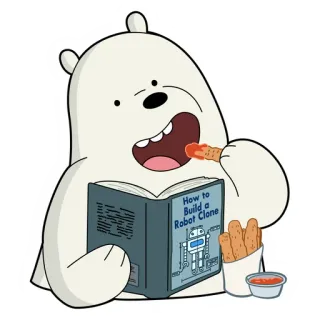 😋 Ice Bear We Bare Bears How to Build a Robot Clone dibujos animados, oso, robot, clon, libro, comida telegram sticker