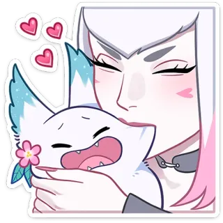 🥰 cartoon, vrouw, dier, hart, schattig telegram sticker