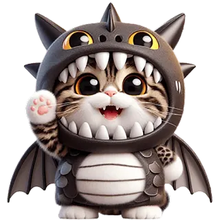 👋 gatto, gattino, animale, costume, drago, carino, cartone animato telegram sticker