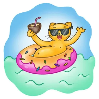 🏖 cat, donut, sunglasses, pool, float, coconut, drink, summer whatsapp sticker