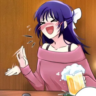 😂 anime, chica, riendo, bebiendo, cerveza, alegre telegram sticker
