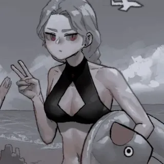⛓ 飛行機, ビーチ, 女性, 水着, 夏, 漫画 telegram sticker