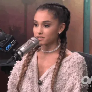 🌿 Ariana Grande chanteur, célébrité, musique, interview, radio, microphone, femme, personne whatsapp sticker