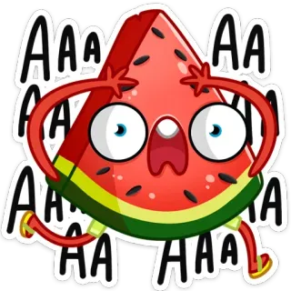 😦 AAAAAA anguria, frutta, cartone animato, kawaii, divertente, espressione, spaventato whatsapp sticker