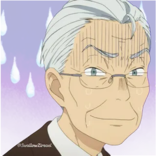🥲 SwallowZireael Anime, Nhân vật, Kính, Người lớn tuổi, Mồ hôi, Biểu cảm, Lo lắng telegram sticker