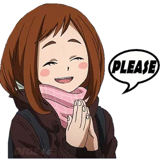 🙏 Ochaco Uraraka My Hero Academia PLEASE Anime, Ochaco Uraraka, My Hero Academia, Por favor, Suplicando, Petición telegram sticker