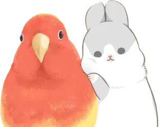 😁 pájaro, loro, conejo, lindo, animal, ilustración, dibujo animado telegram sticker