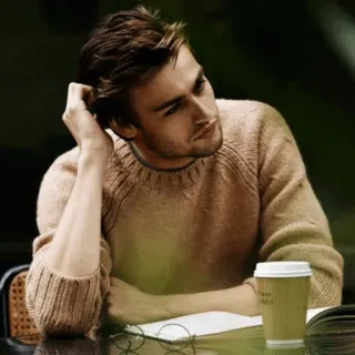 🔱 homem, suéter, pensando, café, pensativo, retrato whatsapp sticker