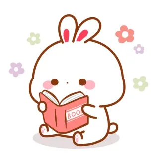 🍼 BOOK conejo, lindo, kawaii, leyendo, libro, flor telegram sticker
