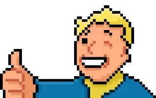 😊 Vault Boy Fallout Fallout, Vault Boy, Большой палец вверх, Видеоигра, Пиксель арт, Персонаж, Игры telegram sticker