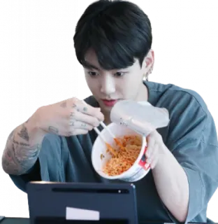 🍜 eating, ramen, noodles, food, person, kpop, tattoo telegram sticker