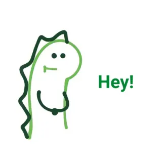 🐛 Hey! dinozaur, kreskówka, powitanie, słodki, zielony, prosty, przyjazny telegram sticker