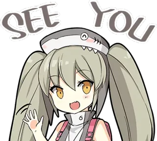 👋 SEE YOU Anime, Até logo, Fofo, Garota, Tubarão, Chapéu, Acenando whatsapp sticker
