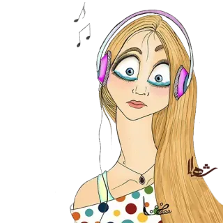 😚 woman, headphones, music, cartoon, blonde, art, drawing, girl telegram sticker