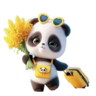 🧸 Panda, Lindo, Dibujos animados, Animal, Flores, Viajes, Gafas de sol whatsapp sticker