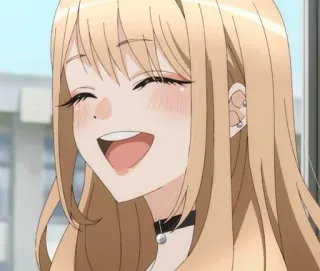 🌟 Anime, Meisje, Blij, Lachend, Blond haar, Personage whatsapp sticker