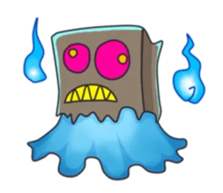 😳 Cartoon, Monster, Gruselig, Kreatur, Quadrat, Flamme, Magie whatsapp sticker