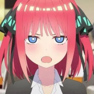 🦋 Nino Nakano The Quintessential Quintuplets Anime, Chica, Pelo rosa, Ceño fruncido, Nino Nakano, The Quintessential Quintuplets telegram sticker