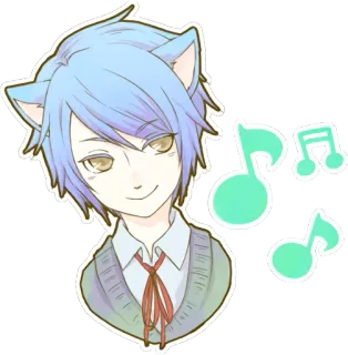😏 动漫, 男孩, 猫耳, 音乐, 音符 whatsapp sticker