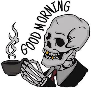 🤪 GOOD MORNING esqueleto, café, manhã, bom dia, caveira, saudação telegram sticker