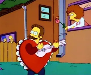 ❤️ Ned Flanders The Simpsons 네드 플랜더스, 심슨 가족, 발렌타인데이, 하트, 꽃, 애니메이션 telegram sticker