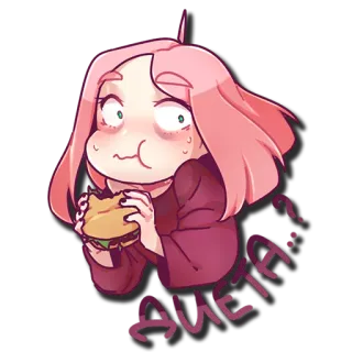 🥯 ¿QUETA? dibujo animado, chica, hamburguesa, comida, comiendo, kawaii telegram sticker