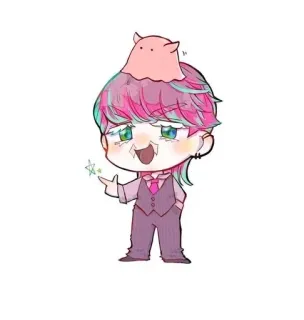 💊 จิบิ, อนิเมะ, ผมสีชมพู, น่ารัก, ตัวละคร, การ์ตูน telegram sticker