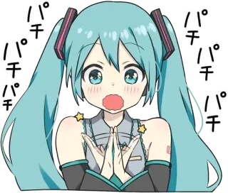 👏 Hatsune Miku パチパチ Anime, Mangá, Vocaloid, Hatsune Miku, Fofo, Japonês, Expressão, Kawaii whatsapp sticker