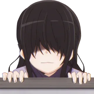 👀 anime, ragazza, capelli scuri, cupo, inquietante, sbirciare telegram sticker