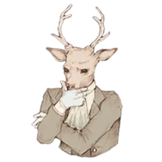 🤔 鹿, 擬人化, 動物, スーツ, 上品, 思考, 思案 telegram sticker