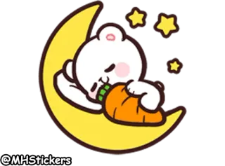 😴 @MHStickers rabbit, sleep, moon, stars, carrot, cute, cartoon whatsapp sticker