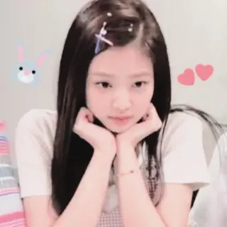 🐻 retrato, menina, coreana, fofa, cabelo, coelho, corações, beleza telegram sticker