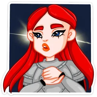 😊 desenho animado, adesivo, mulher, cabelo ruivo, armadura, personagem whatsapp sticker
