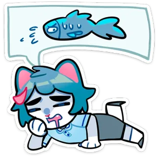 🐠 kot, ryba, zwierzę, kreskówka, sen, słodki, naklejka telegram sticker