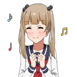 😊 Anime, Niedlich, Schuluniform, Fröhlich, Mädchen, Musiknoten whatsapp sticker